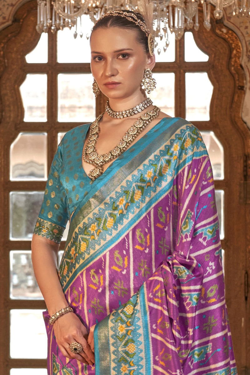 Rose Pink Viscose Silk with Patola Design and Apoxy Finish - Mayrake - 
