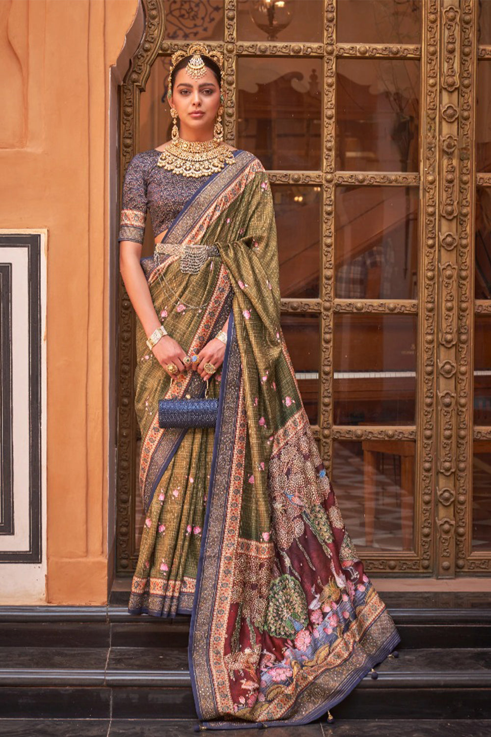 Purple Raw Silk Saree with Regal Bovine Motifs