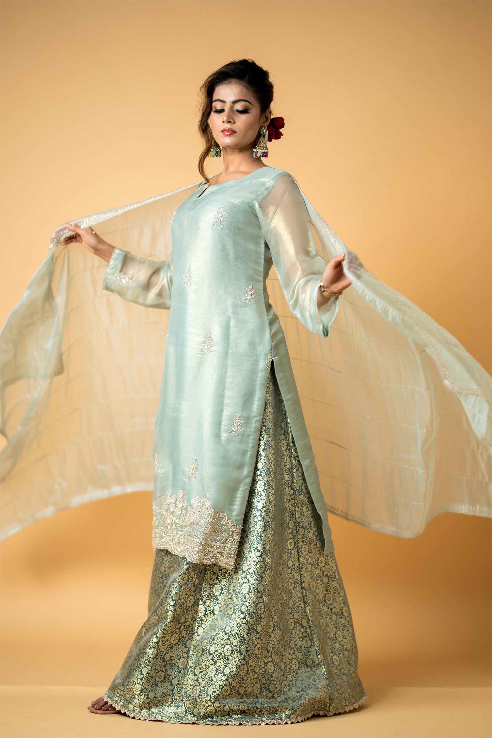 SeaGreenOrganzaKurtaShararaSet_0001