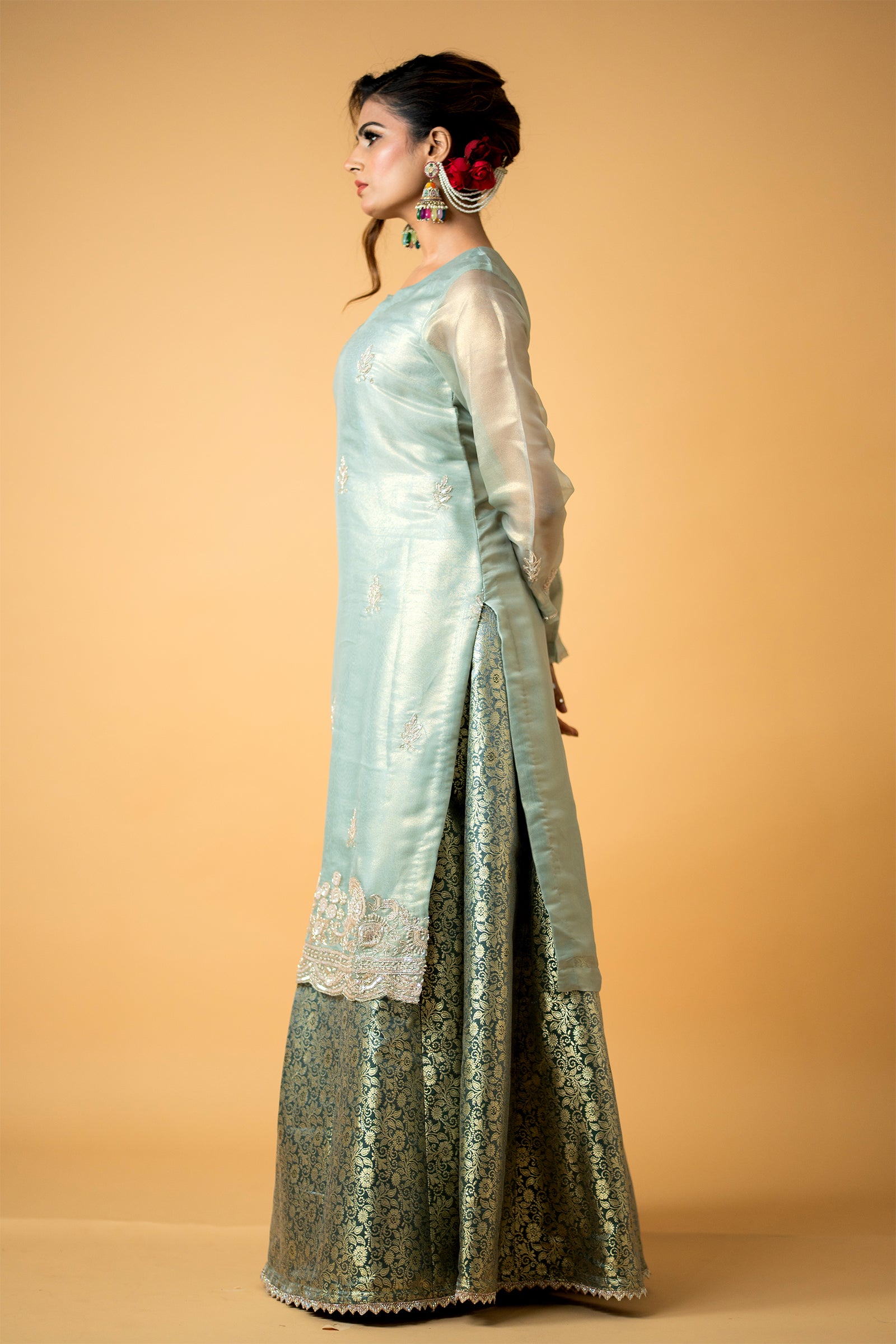 SeaGreenOrganzaKurtaShararaSet_0004