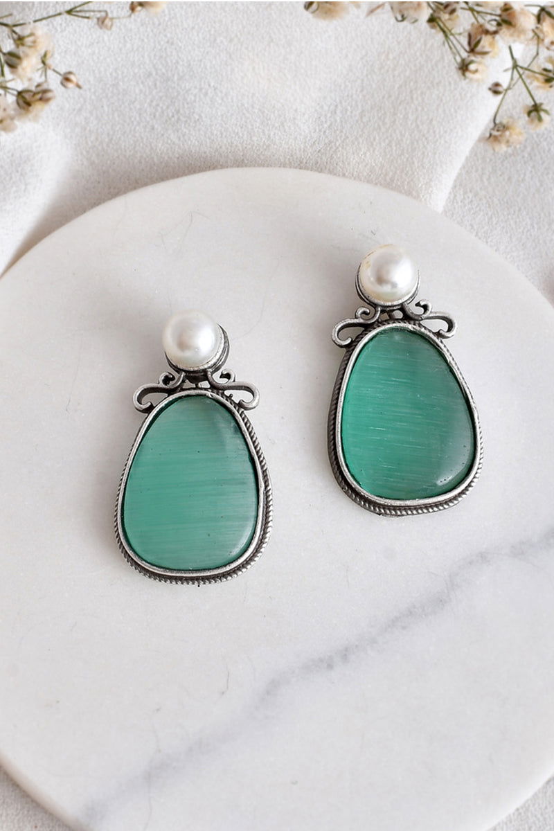 Single Aqua Blue Stone Earrings - Mayrake.in