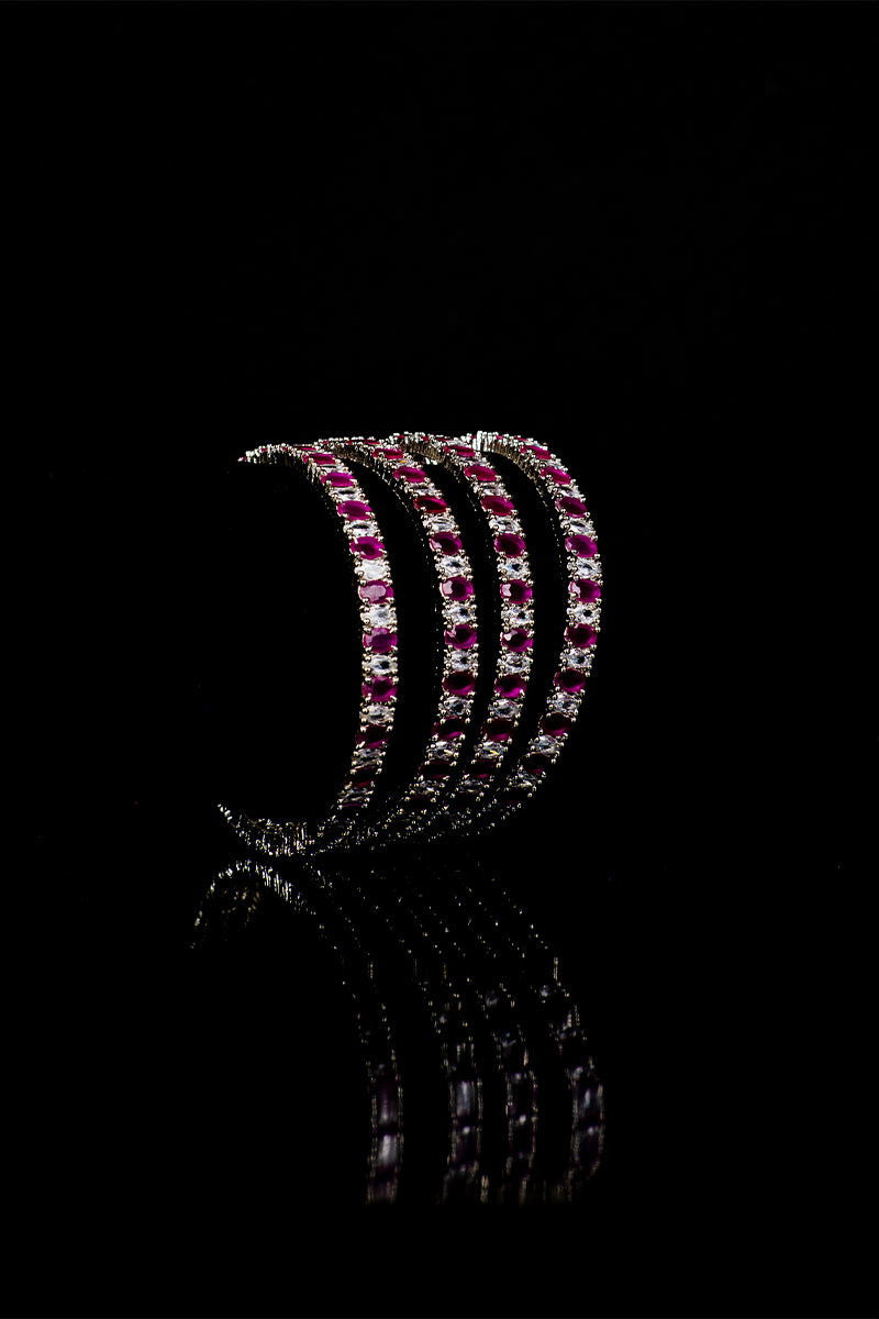 Sparkling AD Bangles with Ruby Stones – Set of Four - Mayrake