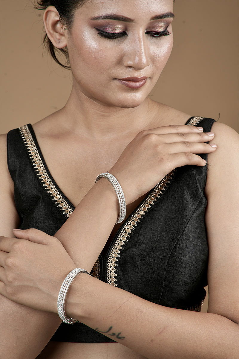 Sparkling AD Bangles with Shimmering Stones – Set of Two with Link Lock - Mayrake