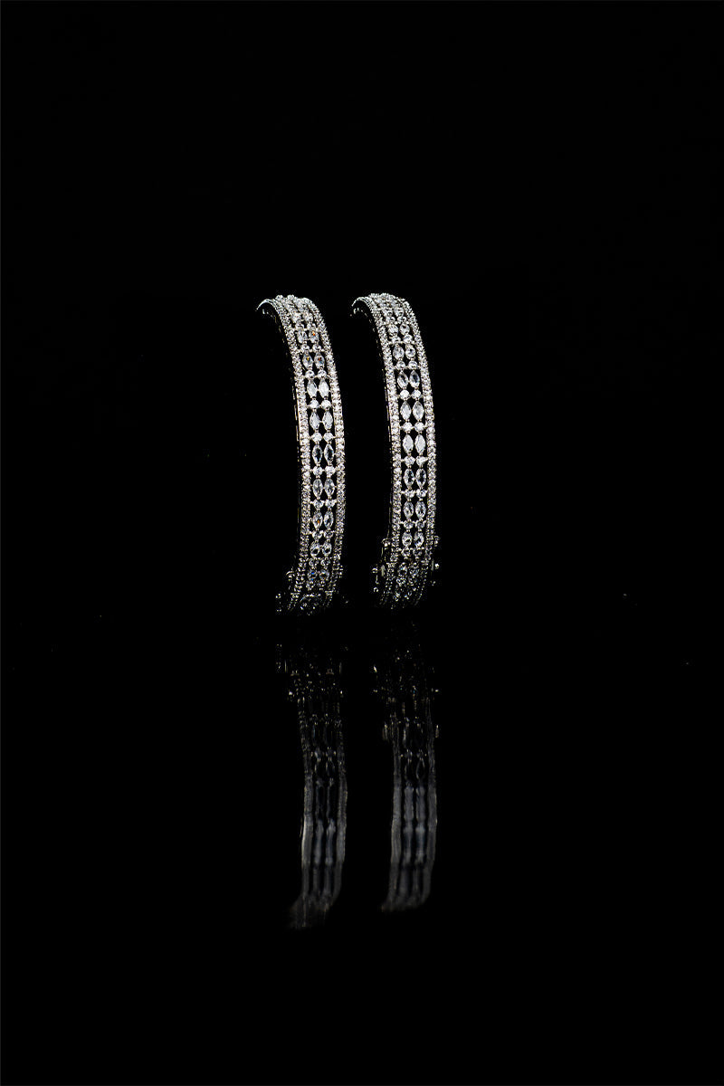Sparkling AD Bangles with Shimmering Stones – Set of Two with Link Lock - Mayrake