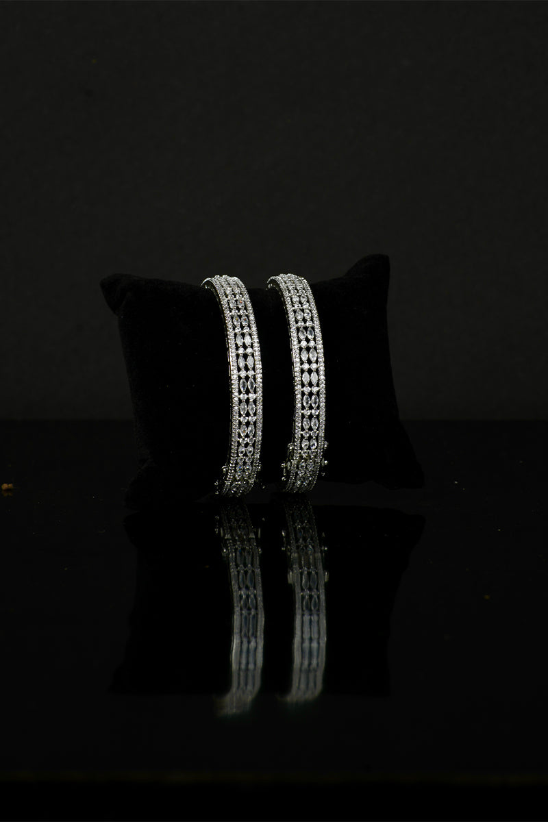 Sparkling AD Bangles with Shimmering Stones – Set of Two with Link Lock - Mayrake