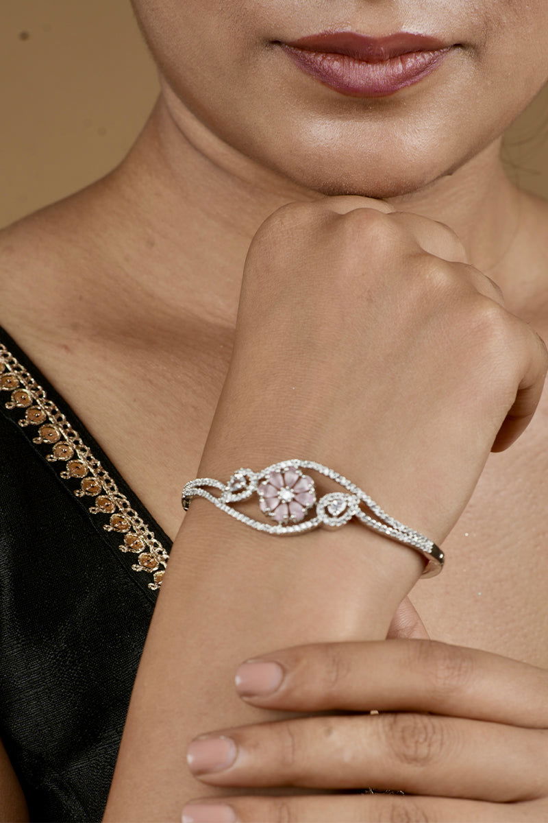 Sparkling AD Bracelets with Pink Stones and Elegant Link Lock - Mayrake