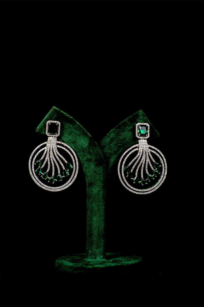 Sparkling AD Chandbali Earrings Adorned with Green Stones - Mayrake