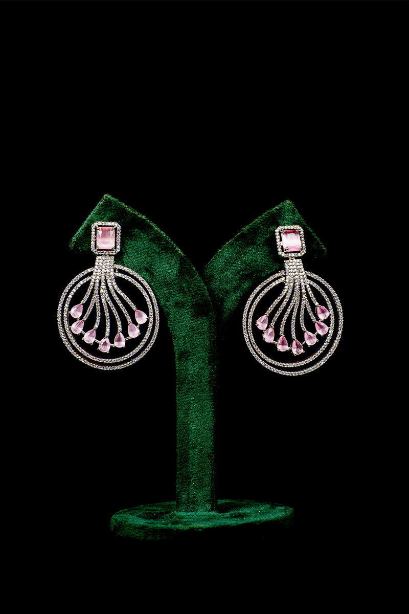 Sparkling AD Pink Stones Chandbali Earrings - Mayrake.in