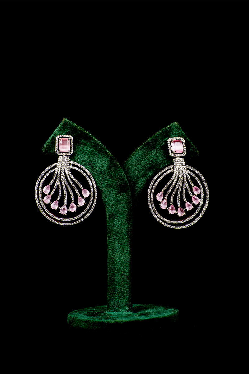 Sparkling AD chandbali earrings adorned with Pink stones - Mayrake