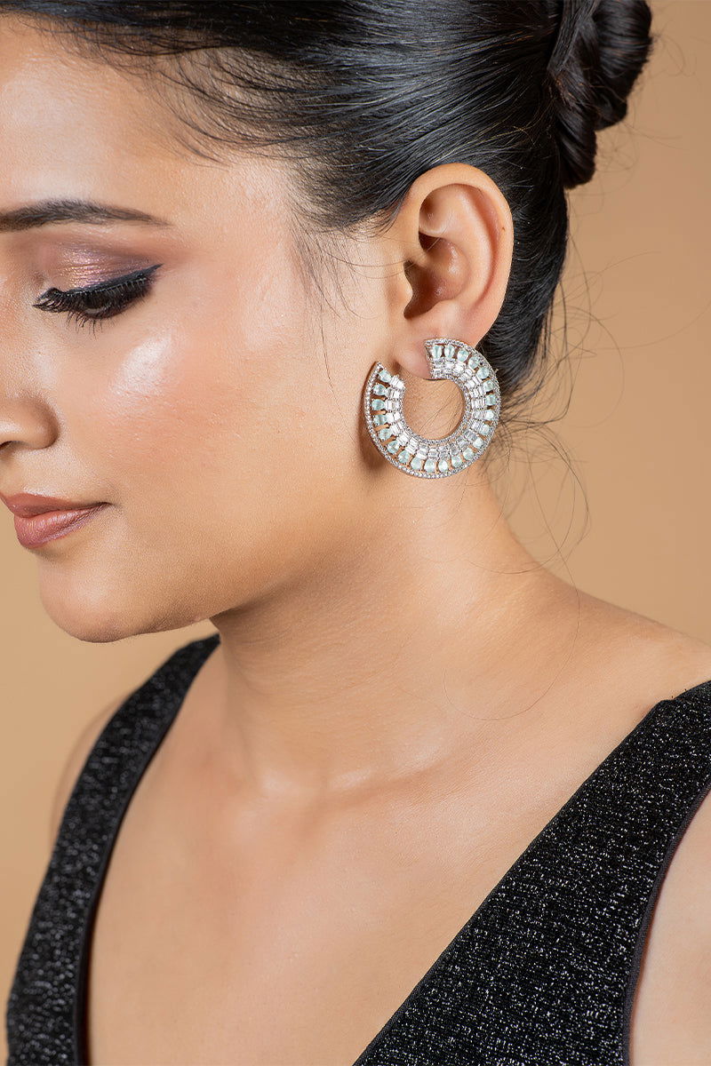 Sparkling Sea Blue Round-Shaped Stud Earrings with Swarovski Stones - Mayrake