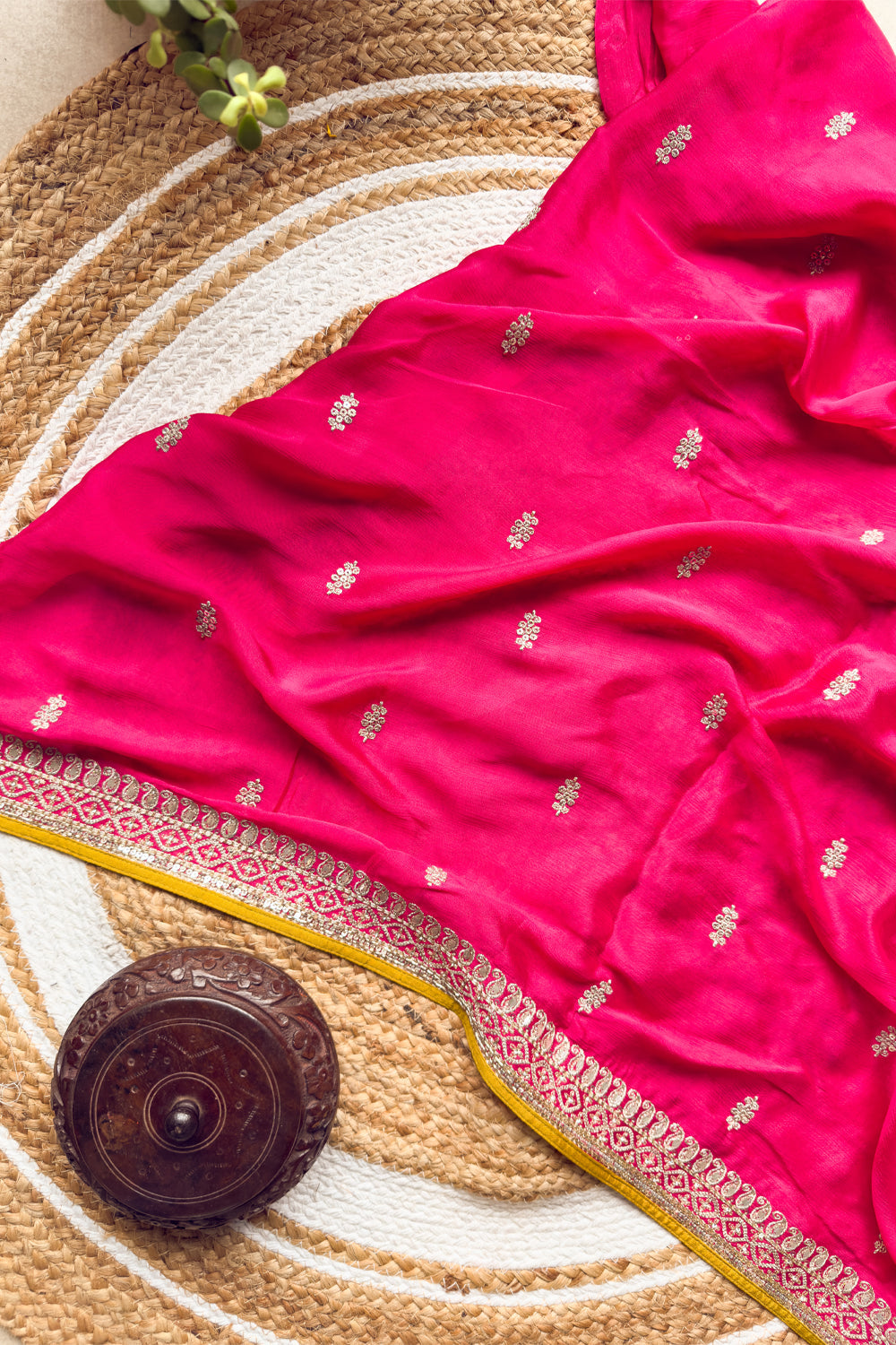 Two Blouse Concept – Yellow-Pink Tween shade Georgette Saree with Sequin Border Work
