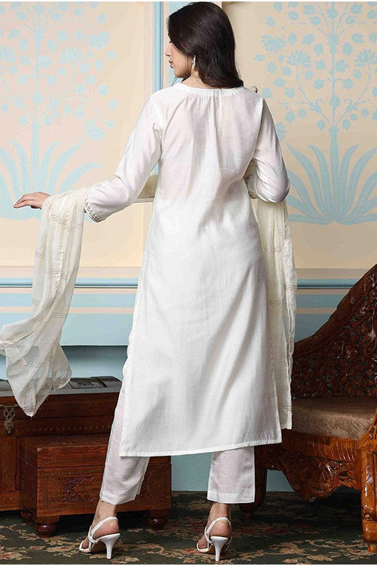 White Georgette Sleeveless Salwar Suit Set with Dupatta (Copy)