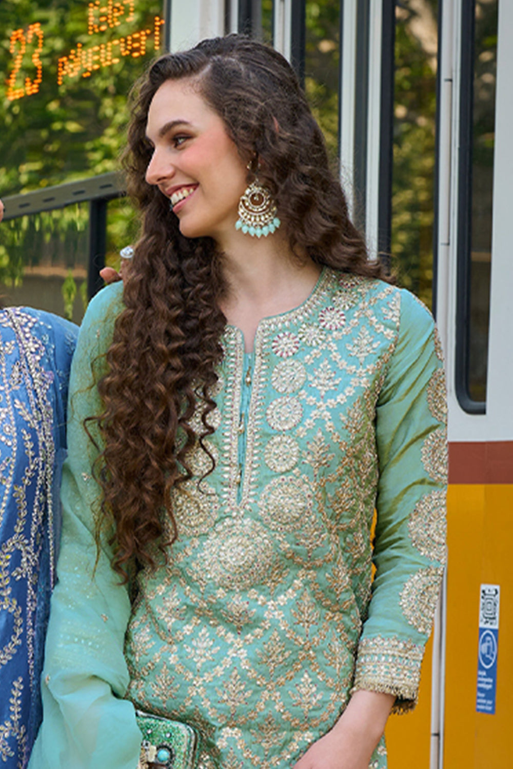 Sea Green Silk Short Kurta Suit with Golden Zari Embroidery with Pant & Heavy Dupatta