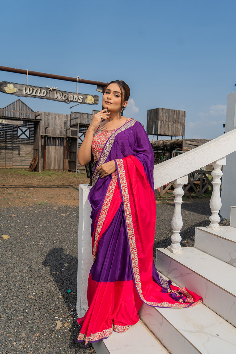 Two Blouse Concept – Yellow-Pink Tween shade Georgette Saree with Sequin Border Work