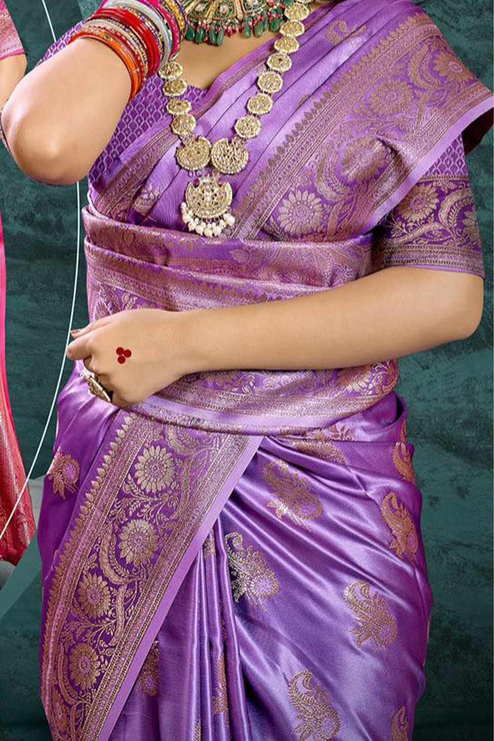 Purple Banarasi Satin Silk Rich Pallu Saree with Silver Zari Weaving Detailing