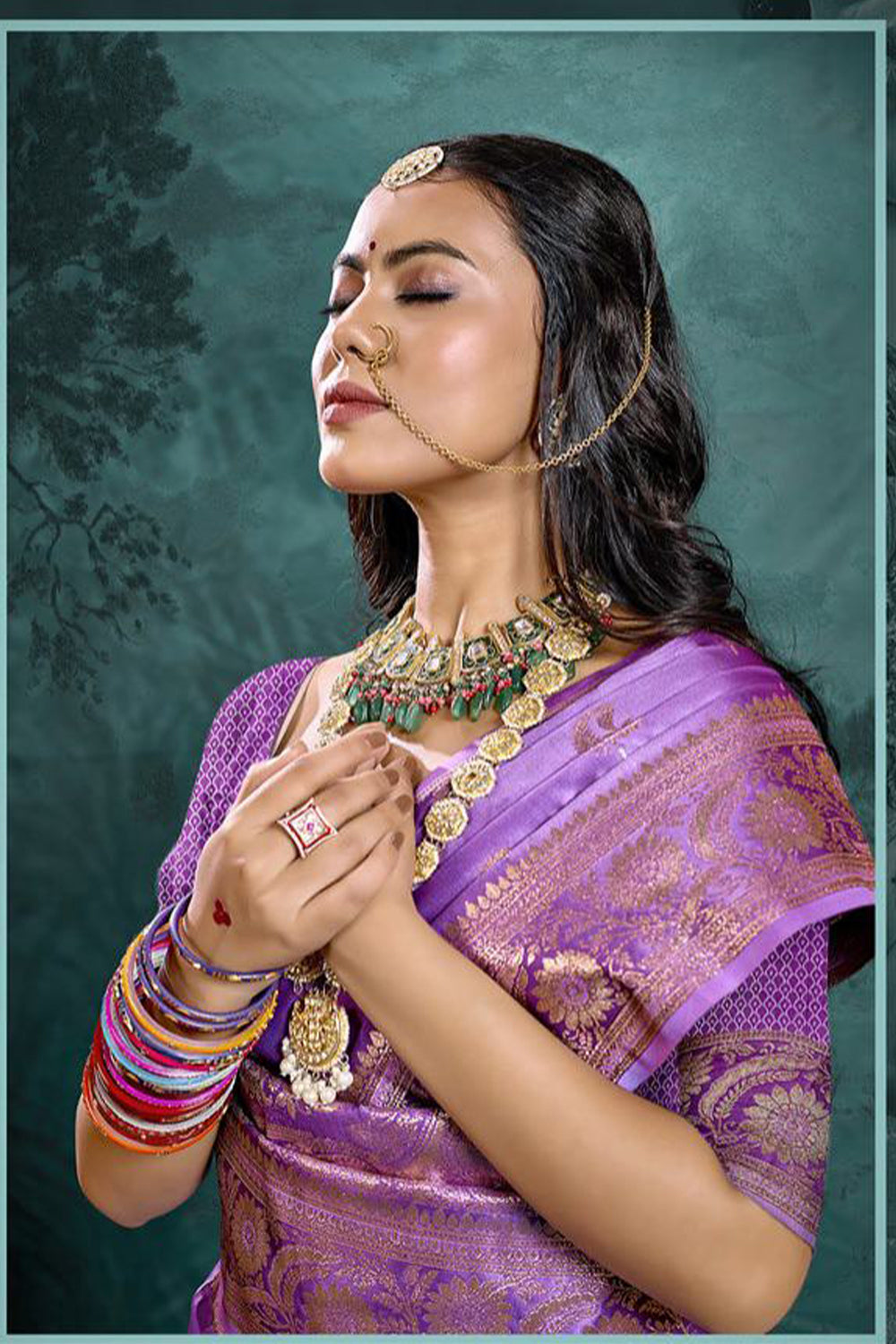 Purple Banarasi Satin Silk Rich Pallu Saree with Silver Zari Weaving Detailing
