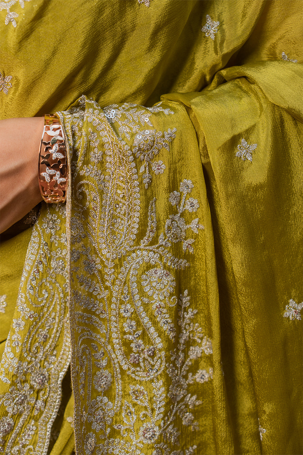 Two Blouse Concept – Rust Orange Crepe Silk Saree with Sequin and Zari Work