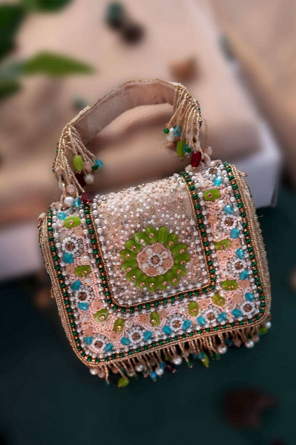 Multicolor Bag with Tassels and Beautiful Handle with Velvet Base