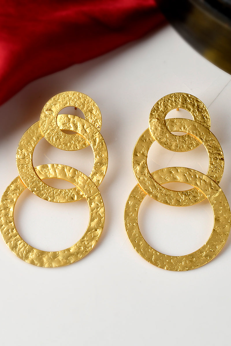 Gold Matte Finish Overlapping Circular Jewellery Earrings Set