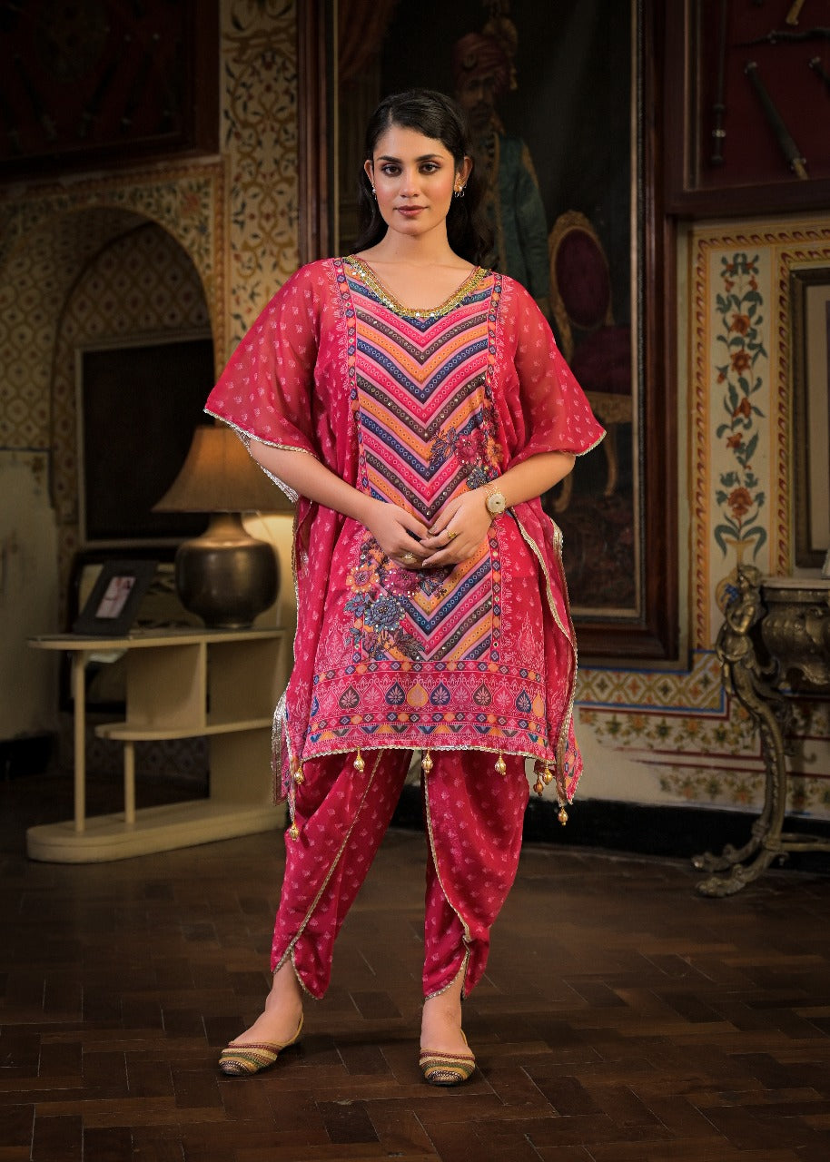 Purple Georgette Dhoti-Pattern Cord Set Suit with Zari Work