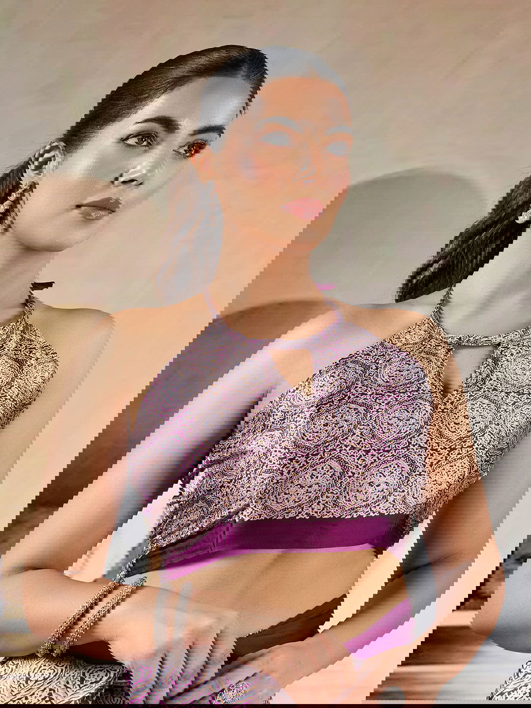 Wine Red Pure Satin Modal Silk Saree with Ajrakh Print - Mayrake.in