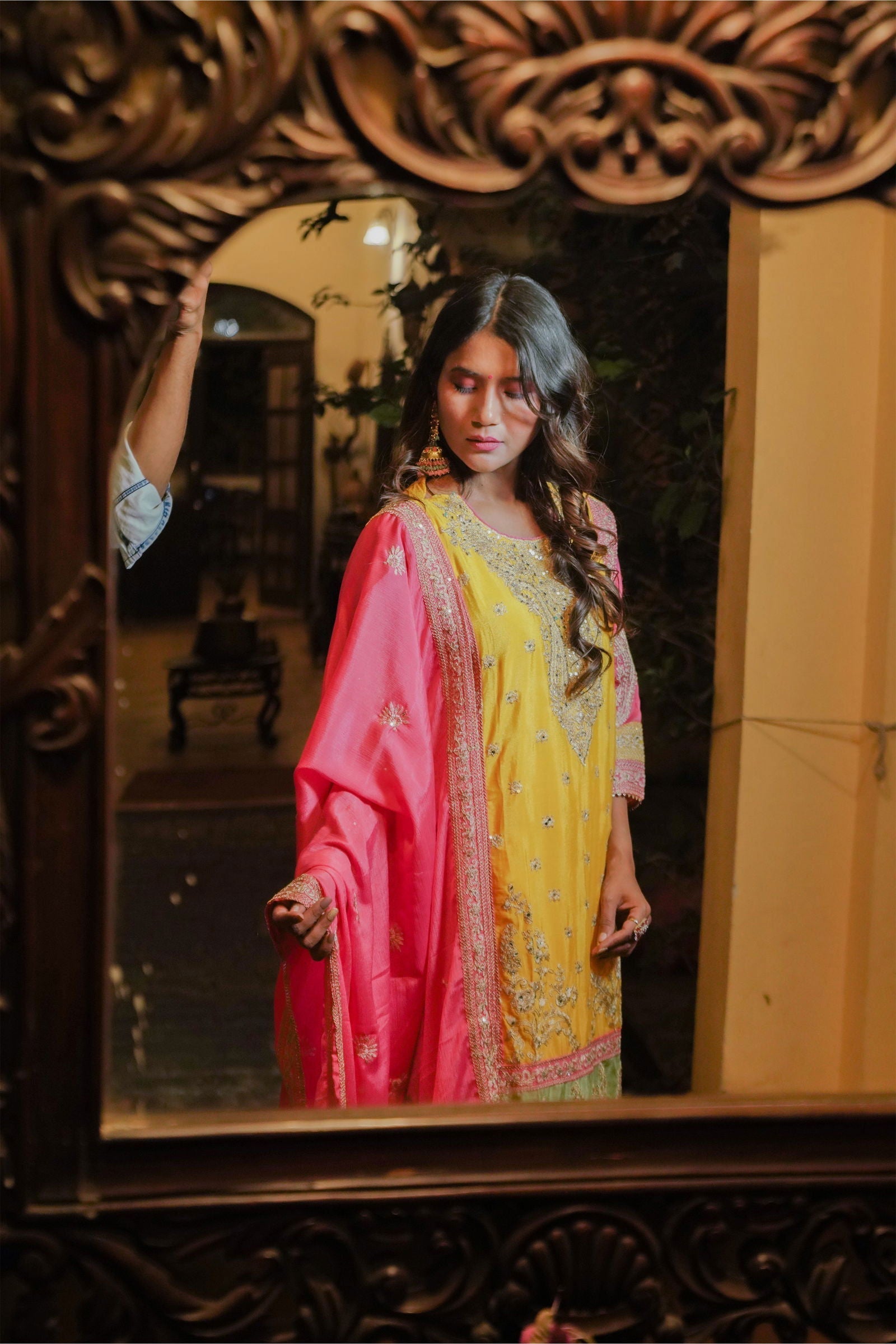 Yellow Dupion Silk  Embroidered Suit - Mayrake.in