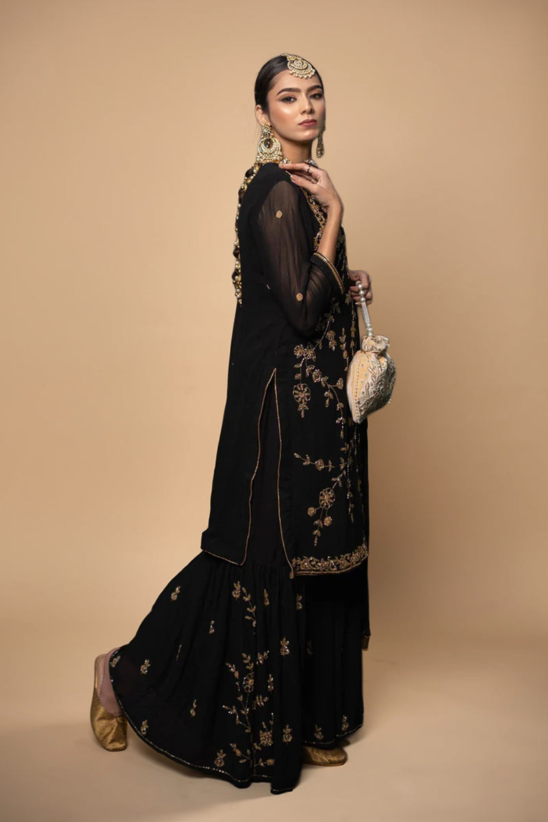 Black Georgette Handwork Zardozi Suit with Garara Set