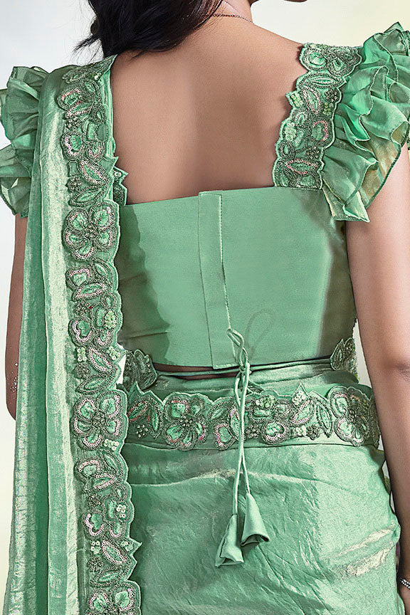 MAYRAKE Green Ready-to-Wear Crepe Satin Silk Saree with Sequins & Moti Work (Copy)