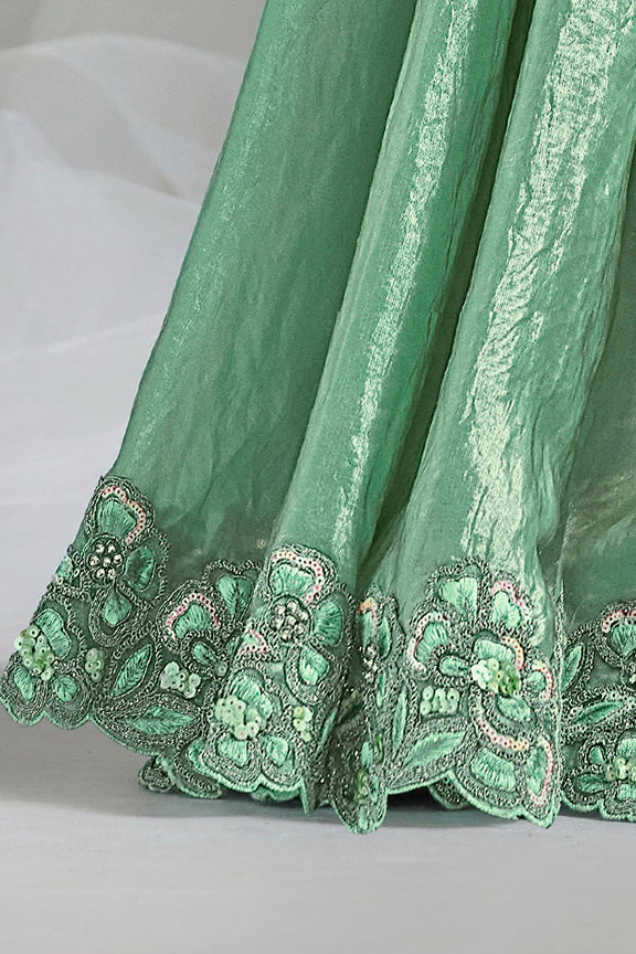 MAYRAKE Green Ready-to-Wear Crepe Satin Silk Saree with Sequins & Moti Work (Copy)