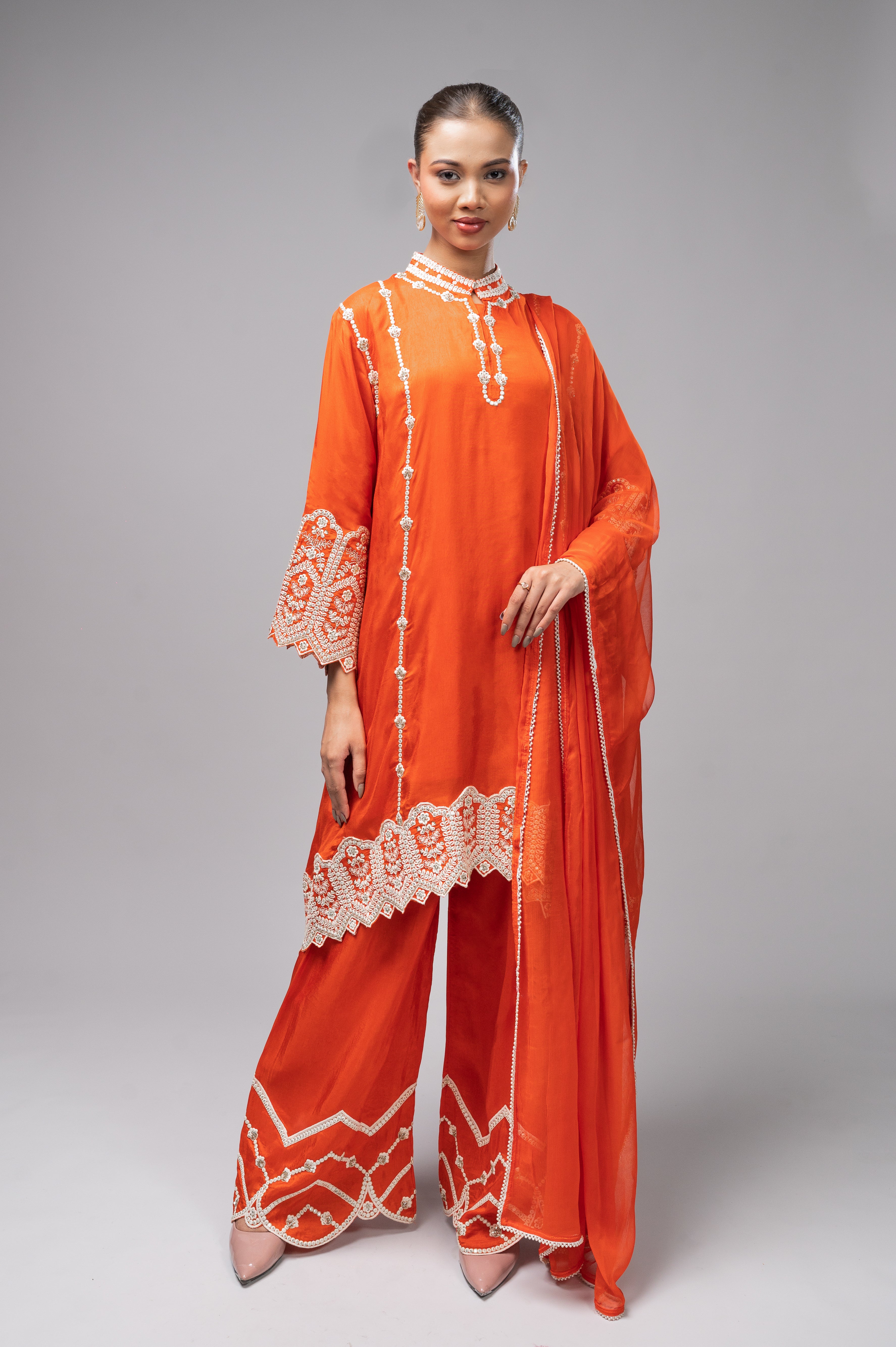 Purple Palazzo Crepe Kurta Set with Silver Embroidery
