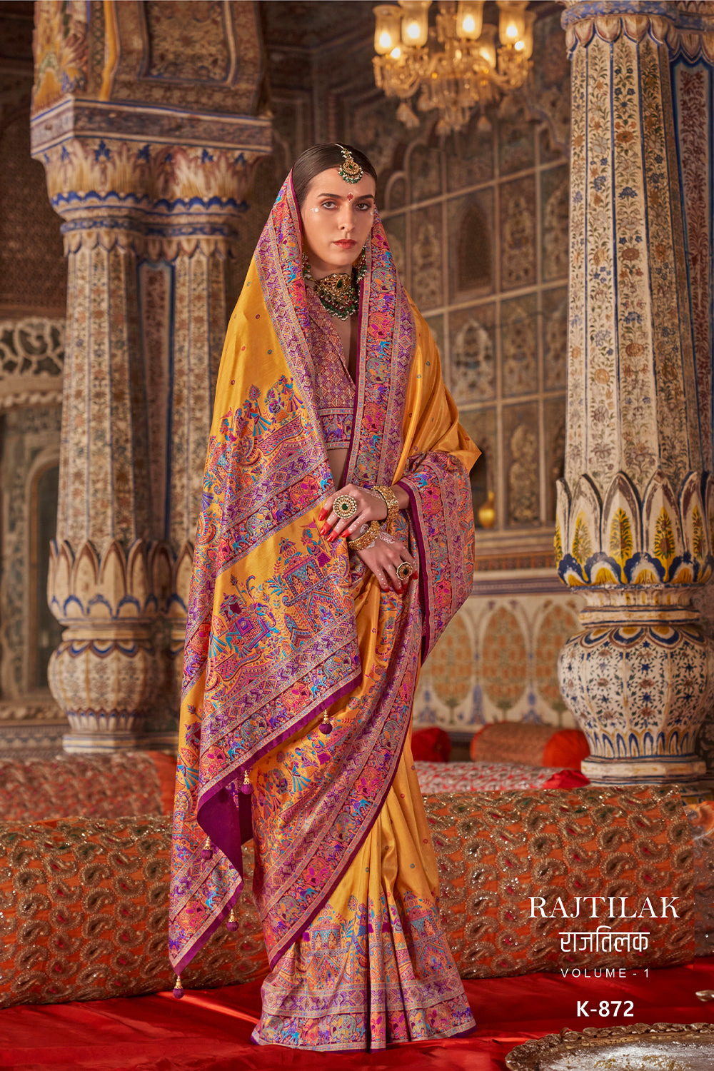 Aqua Blue Green Raw Silk Saree with  Heritage Prints