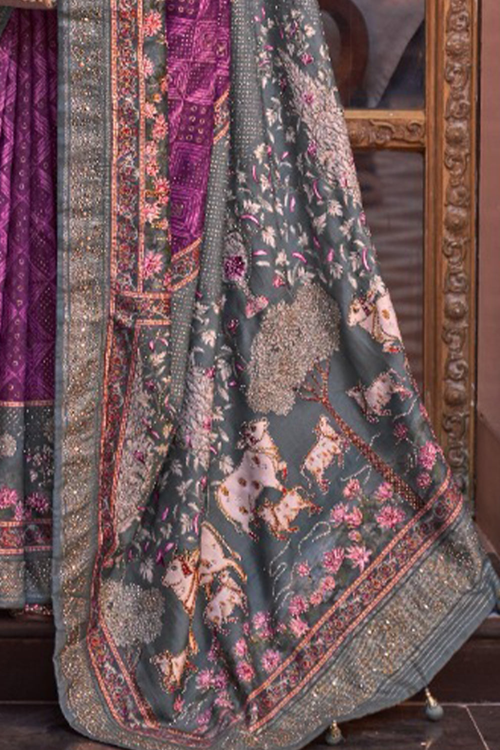 Purple Raw Silk Saree with Regal Bovine Motifs